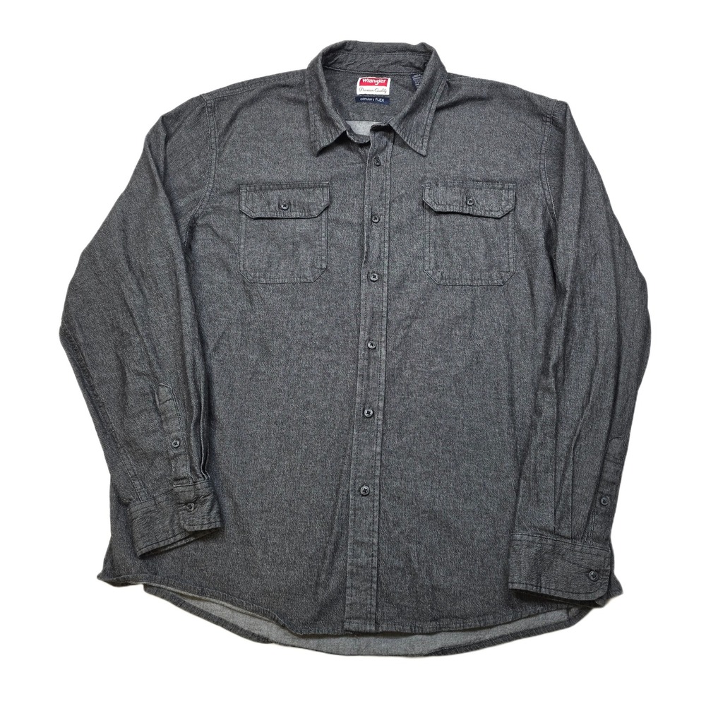 Wrangler Premium Shirt Mens‎ 2XL Gray Black Quality Comfort Flex Chambray